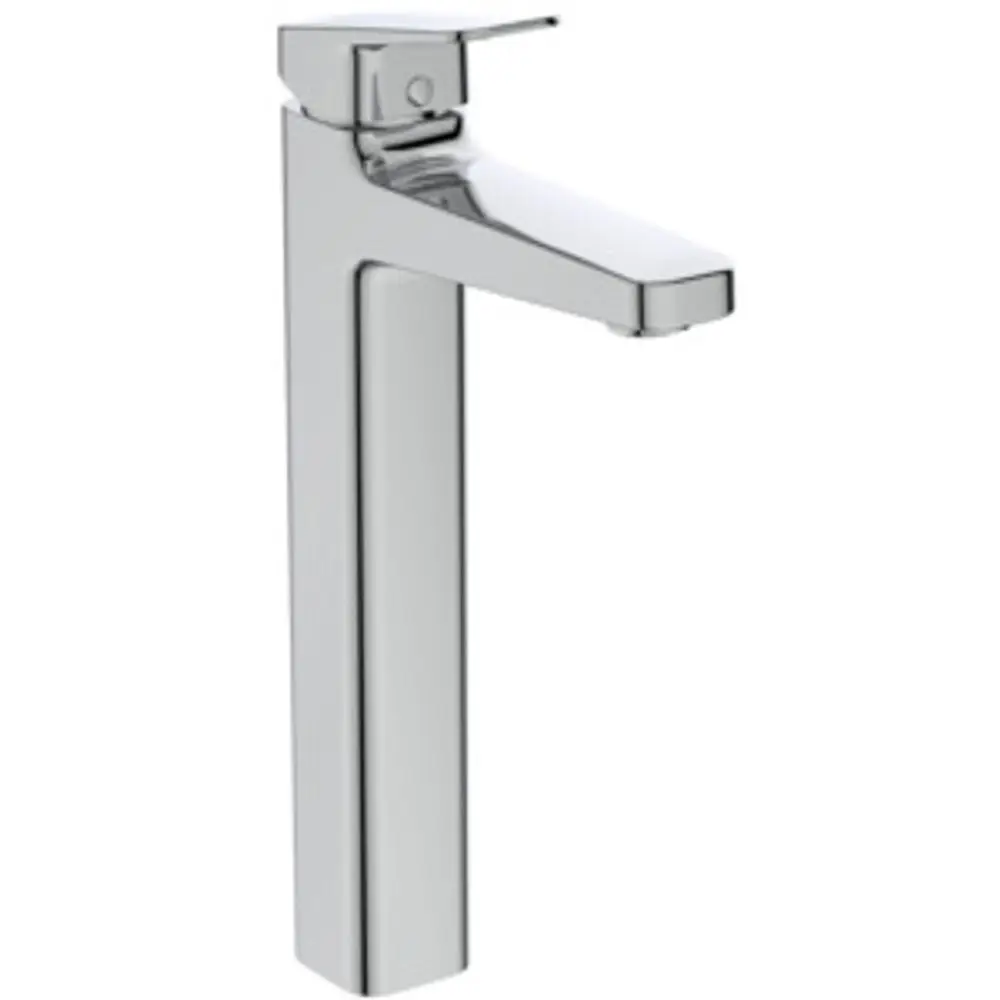 Waschtischarmatur von Ideal Standard in chromfarbenem Design mit senkrechtem Körper und flachem Auslauf. Für die Montage an einem Waschbecken geeignet.